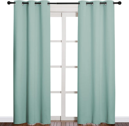 NICETOWN Halloween Pitch Black Solid Thermal Insulated Grommet Blackout Curtains/Drapes for Bedroom Window (2 Panels, 42 inches Wide by 63 inches Long, Black) - Colors A