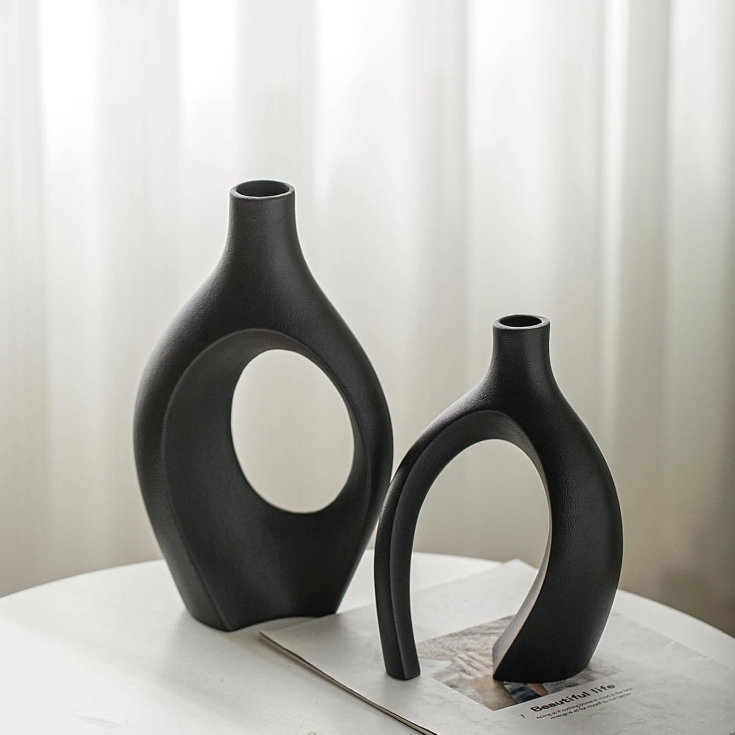 Lvases Snuggle Hollow Ceramic Vase Set of 2, Nordic Modern Boho ins Style Decorative Ceramic Aesthetic Flower Vase for Home Decor (Milky White W 6.3" X H 8.4")