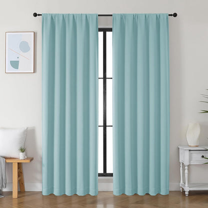 Simplebrand Ava Sage Green Blackout Curtains for Bedroom 63 Inch Length 2 Panels Set, Solid Thermal Insulated Energy Saving Rod Pocket Window Treatment Curtains Blackout Drapes, W40 x L63 Inch, Sage - Colors A