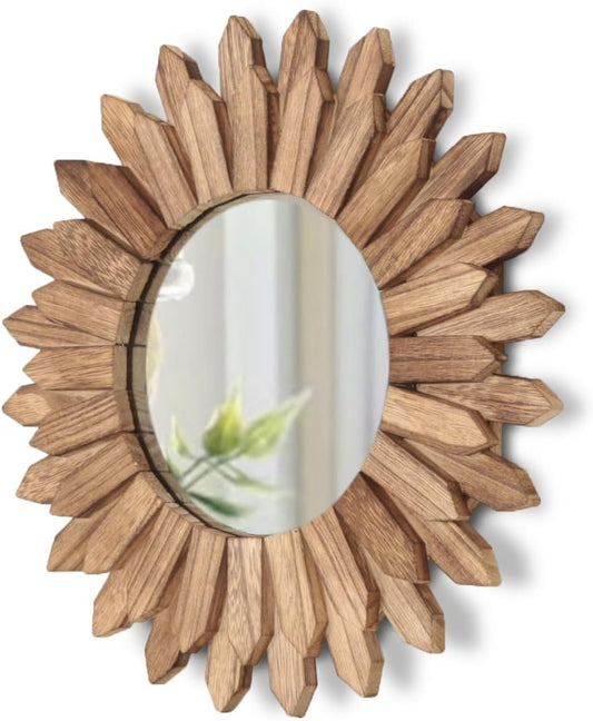LOSOUR Boho Wall Decor Sunburst Mirror 3 Pack Rustic Round Wood Mirror 12 inch Boho Mirror Home Decor Farmhouse Room Decorations for Bedroom Living Room Entryway