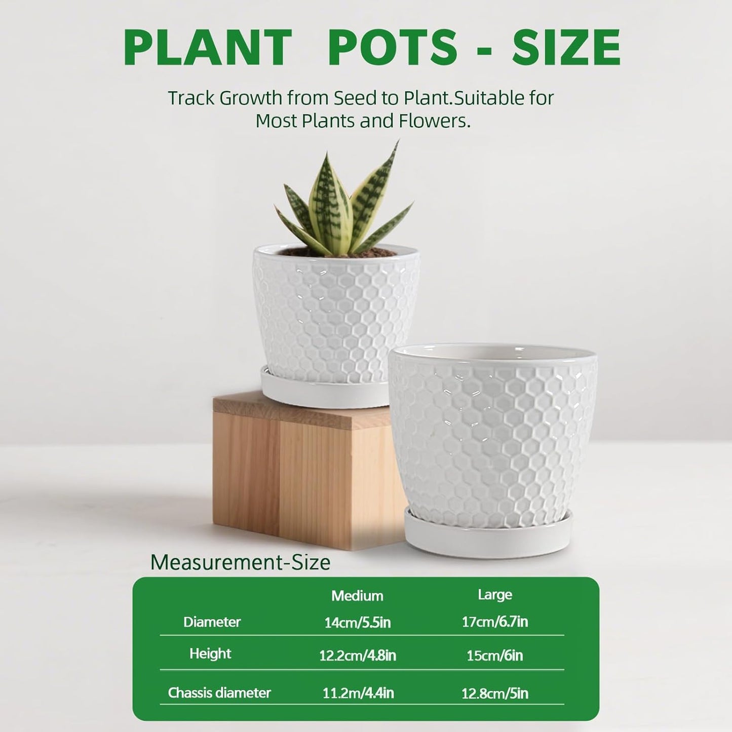 Docrin 3-Pack Ceramic Planters Set - 6.5"+5.3"+4" Dual-Tone Flower Pots with Drainage Holes, Modern Indoor Outdoor Planters for Succulents/Herbs/Large Plants, Home Office (Brownish Black & White)