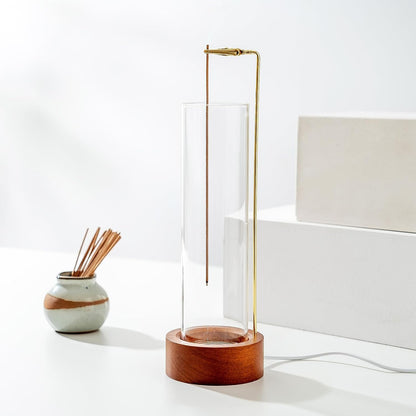 Incense Holder for Sticks, Anti-Ash Flying Incense Burner with 30 Incense Sticks, Detachable Glass Ash Catcher (Wood, Brown)