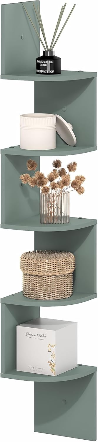 Furinno Rossi 5-Tier Wall Mount Floating Radial Corner Shelf, White