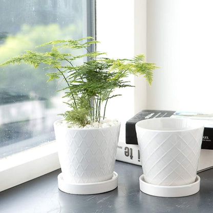 BUYMAX Plant Pots Indoor –5 inch Ceramic Flower Pot with Drainage Hole and Ceramic Tray - Gardening Home Desktop Office Windowsill Decoration Gift, Set of 4-Plants NOT Included (Patina)