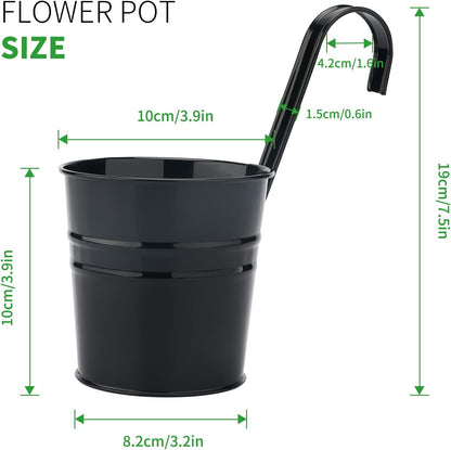 KINGLAKE Flower Pots,10 Pcs Metal Iron Hanging Flower Plant Pots Balcony Garden Plant Planter Baskets Fence Bucket Pot 4'' Flower Holders with Detachable Hook