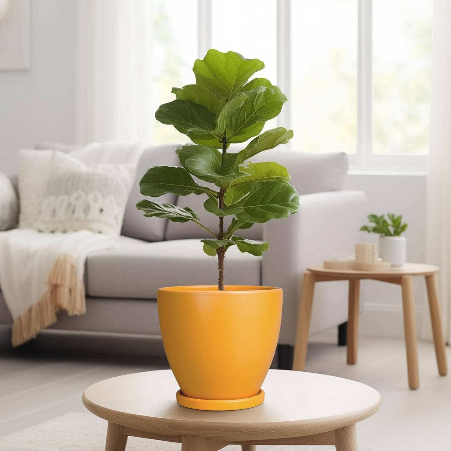 10 Inch Ceramic Planter Pot Round Plant Pot for Indoor Plants Outdoor Large Flower Pot with Drainage Hole and Saucer Blue