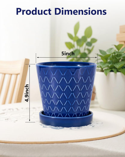 BUYMAX Plant Pots Indoor –5 inch Ceramic Flower Pot with Drainage Hole and Ceramic Tray - Gardening Home Desktop Office Windowsill Decoration Gift, Set of 4-Plants NOT Included (Patina)
