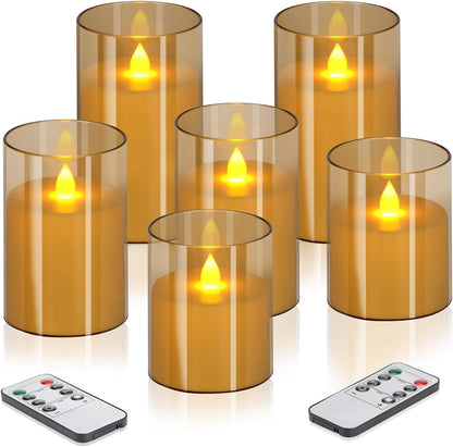 wemarry Flameless Candles 4" 5" 6" Acrylic Glass Pillars 3" Diameter Battery Operated Flickering Candles Include 8-Key Remote with Timer Function 400+ Hours (Gray, Warm Light 3 Pack)