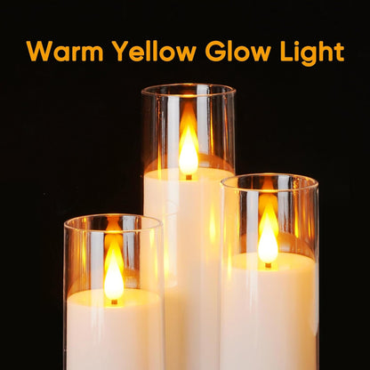 Amagic Pure White Flameless Candles, Battery Operated Candles, Acrylic Flickering LED Pillar Candles with Remote Control and Timer, 3D Wick, Yellow and Blue Glow, D2.2 xH5 5" 6" 7" 8", Set of 5