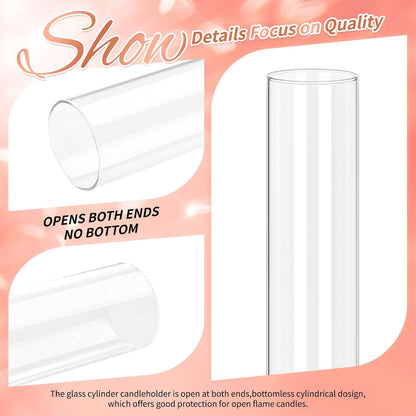 24 PCS Hurricane Candle Holder, 2.5" W x 14" H Open Ended Glass Candle Cylinder Sleeve, Clear Glass Cylinder Candle Holder, Open Flame Candle Chimney Tube Cover, Bottomless Cylindrical Glass