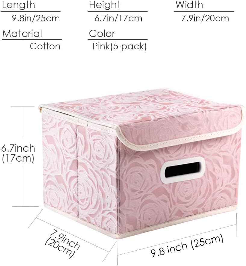 PRANDOM Larger Collapsible Storage Bin with Lid [1-Pack] Fabric Decorative Storage Box Cube Organizer Container Baskes with Handles Divider for Bedroom Closet Living Room Pink 17.7x11.8x11.8 Inch