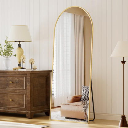 XRAMFY 56"x21" Arched Full Length Mirror Floor Mirrors with Aluminum Alloy Frame Free-Standing Wall Mounted Floor Mirrors or Large Dressing Mirror, Black Mirror Full Length