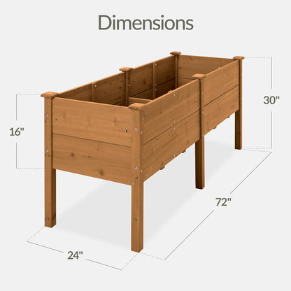 Best Choice Products 72x24x30in Raised Garden Bed, Elevated Wood Planter Box Stand for Backyard, Patio, Balcony w/Divider Panel, 6 Legs, 300lb Capacity - Natural