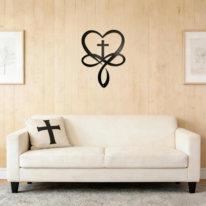 SOPEOZAM Infinity Heart Cross Wall Decor, 18x13 Inches Metal Infinity Heart Wall Art Decor Cross for Bedroom, Living Room, Home, Bathroom, Wall Crosses Decor, Black