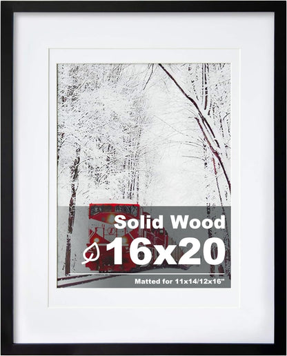 Egofine 12x16 Picture Frame Black, Covered by Plexiglass Made of Solid Wood, Display Pictures 9x12 and 11x14 with Mat or 12x16 Without Mat, for Wall Mounting Photo Frame - Colors B