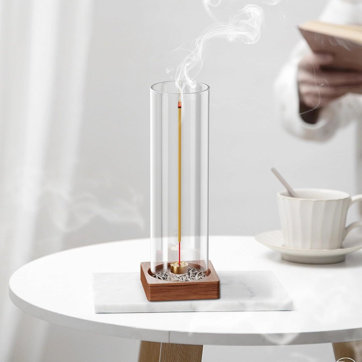 1 Pack Incense Holder for Sticks, Insence-Stick Holder Ash Catcher with Removable Glass [Anti-Ash Flying], Mess-Free Incense Burner Holder, Perfect for Meditation Yoga Relaxation, Home Decor