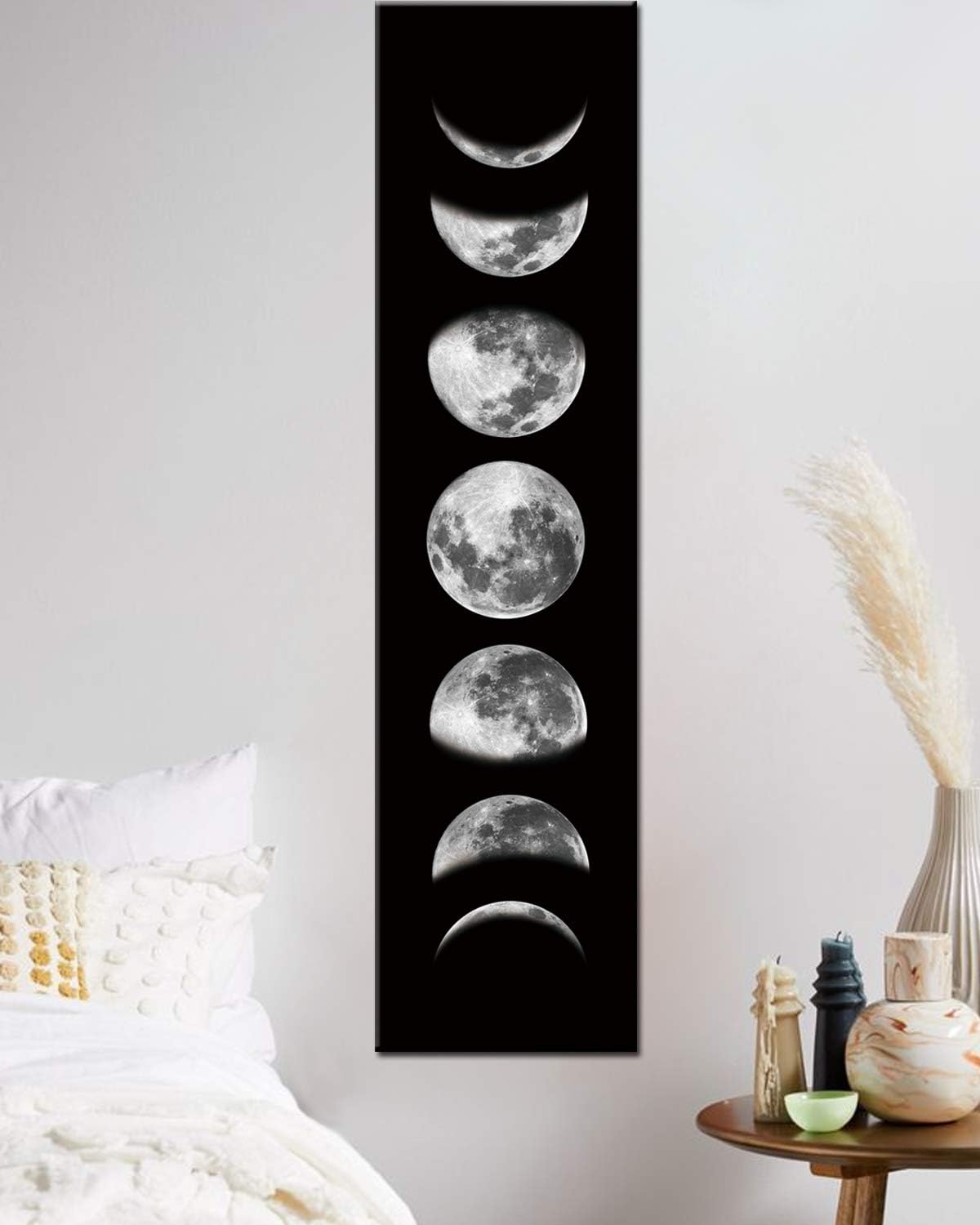 Ohhvvow Moon Phase Wall Art Painting, 47L x 11.8W Black and Tawny Modern Abstract Canvas Wall Art Painting for Living Room Bedroom Decor, Contemporary Artwork for Home Office, Unframed