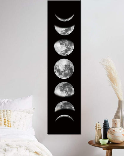 Ohhvvow Moon Phase Wall Art Painting, 47L x 11.8W Black and Tawny Modern Abstract Canvas Wall Art Painting for Living Room Bedroom Decor, Contemporary Artwork for Home Office, Unframed