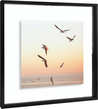 Frametory, Floating Picture Frame 12x16 - Black Aluminum Metal Photo Frame - Real Glass of Front - for Wall Mount Display