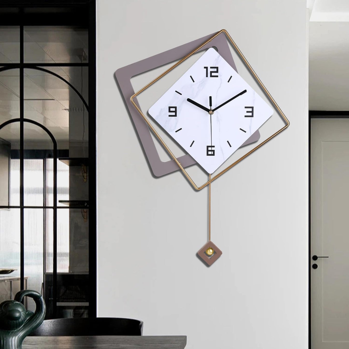 Wall Clock with Pendulum,Silent Quality Quartz Battery Operated,Modern Large Wall Clocks for Living Room Kitchen Home Bathroom Bedroom Wall Decor,16.2x26Inch(Black)