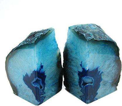 JIC Gem Dyed Blue Agate Bookends Geode Decorative Book Ends for Heavy Books with Rubber Bumpers for Office and Home Decoration Polished Small Size 2 to 3 Lbs