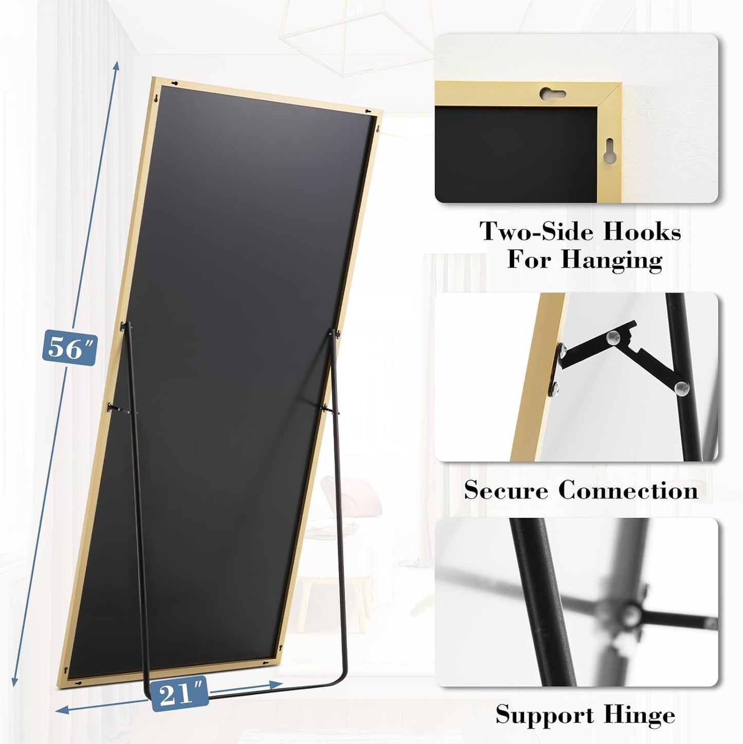 DUMOS Arched Full Length Mirror with Stand 64"x21" Floor Standing Aluminum Frame for Bedroom Body Hanging Leaning Modern Simple Home Decor Shatter-proorf Nano Glass Wall Living Room Cloakroom Black