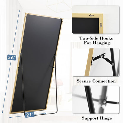 DUMOS Arched Full Length Mirror with Stand 64"x21" Floor Standing Aluminum Frame for Bedroom Body Hanging Leaning Modern Simple Home Decor Shatter-proorf Nano Glass Wall Living Room Cloakroom Black