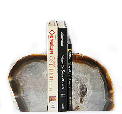 JIC Gem Dyed Blue Agate Bookends Geode Decorative Book Ends for Heavy Books with Rubber Bumpers for Office and Home Decoration Polished Small Size 2 to 3 Lbs