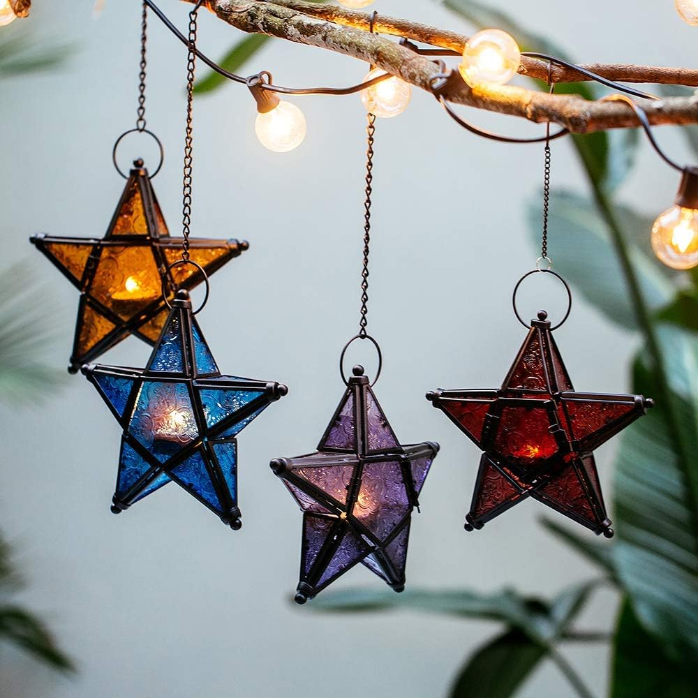 Star Hanging Decor Decorative Lantern Candle Holder Morrocan Decorations for Home Outdoor Wedding Centerpieces Party Farmhouse - Green