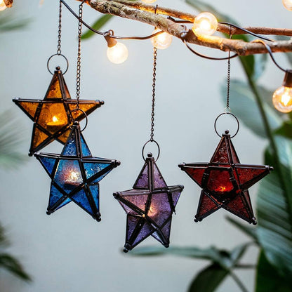 Star Hanging Decor Decorative Lantern Candle Holder Morrocan Decorations for Home Outdoor Wedding Centerpieces Party Farmhouse - Green