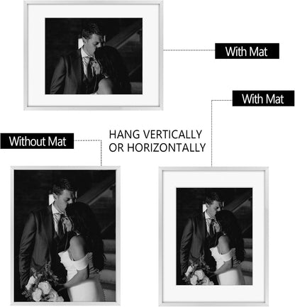 Frametory, Black Aluminum Picture Frame with Removable Mat - Set of 7 Includes Four 5x7, Two 8x10, One 11x14 - Real Glass Front - Simple Gallery Wall Frames for Art Prints and Posters