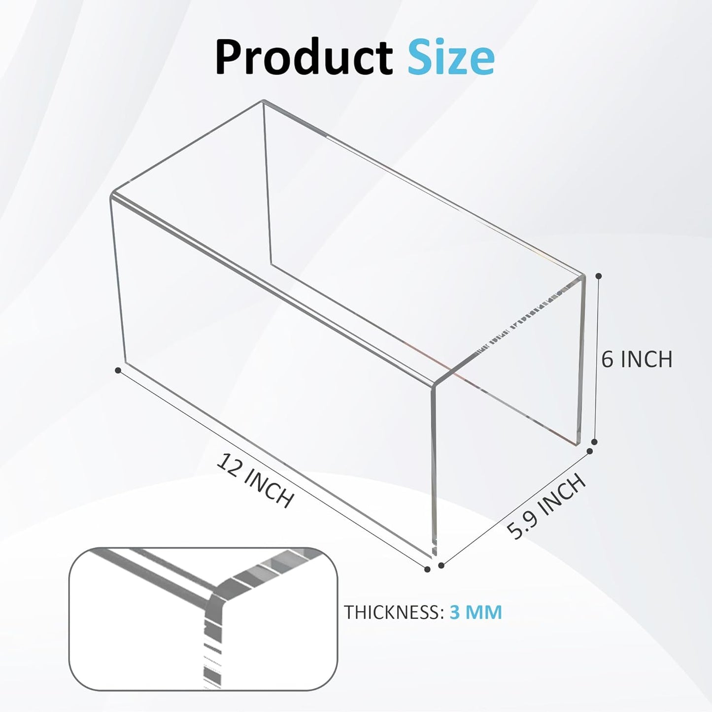 Sezanrpt Acrylic Shelf Riser 12x4.7x3 pack of 2, Desktop Rectangular Acrylic Tray Pedestal Stand for Funko Pop Figure, Bags, 12x4.7x3 Inch