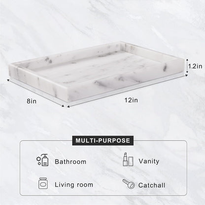 Marble Bathroom Tray for Countertop & Home Decor, Natural Decorative Marble Tray for Jewelry & Perfume Organizer, Luxury Stone Vanity Trays for Dresser, Kitchen Counter, 12" x 8", Gray Black