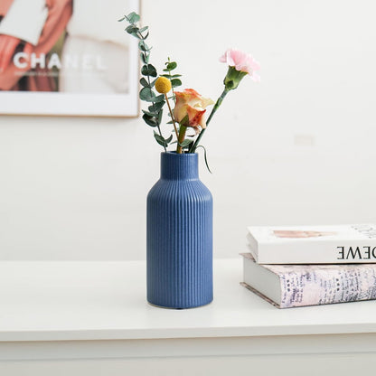 Bohemian White Ceramic Vase - for Pampas Grass, Mantel, Bookshelf, Entryway and Living Room Decor (White, 7in)