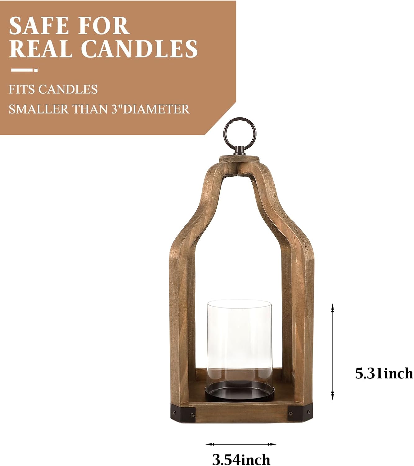 Rustic Wood Lantern Candle Holder for Farmhouse Decor - Indoor and Outdoor Table Centerpiece with Glass Hurricane, 13" High