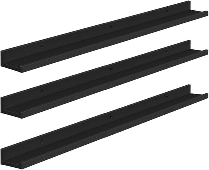 HOOBRO Floating Shelves, Wall Shelf Set of 3, 35.4 Inches Hanging Shelf with Raised Edge and Invisible Brackets, for Bathroom, Bedroom, Kitchen, Office, Living Room Decor, Rustic Brown BF90BJ01