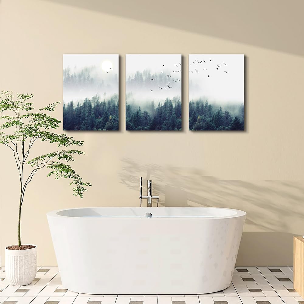 MHARTK66 Wall Art for Living Room Modern Wall Decor for Bedroom Office Decor Abstract Mountain Forest Landscapes Ink Painting 3 Piece Framed Canvas Art Prints Ready to Hang Wall Pictures Home Decor