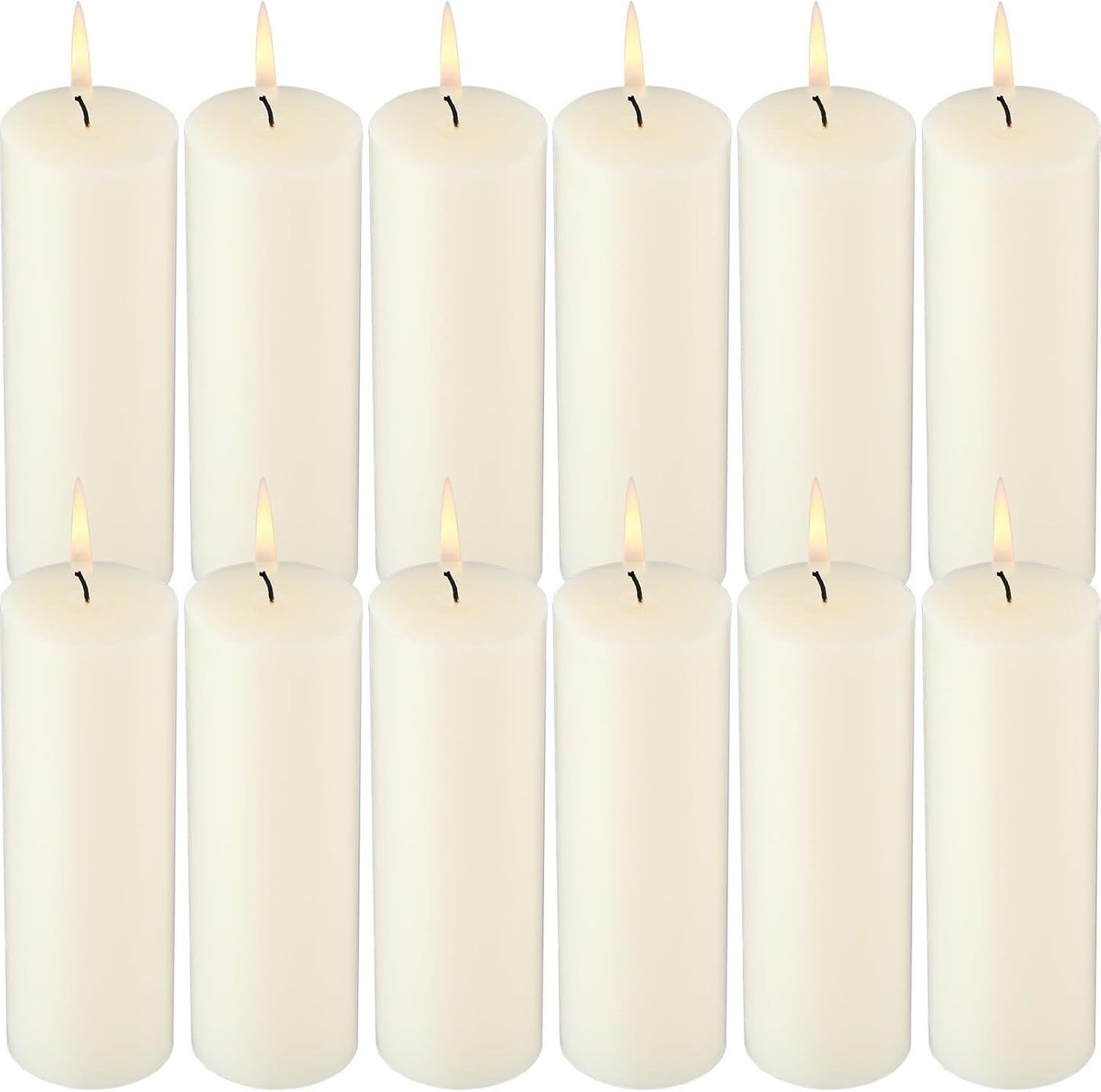 Lounsweer 12 Pack Ivory Pillar Candles Bulk Large Unscented Paraffin Wax Long Lasting Candles Clean Burning Supplies for Home Decor Wedding Party Dinner Bath Spa(2 x 8 Inch)