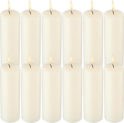 Lounsweer 12 Pack Ivory Pillar Candles Bulk Large Unscented Paraffin Wax Long Lasting Candles Clean Burning Supplies for Home Decor Wedding Party Dinner Bath Spa(2 x 8 Inch)