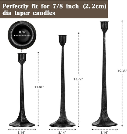 Iron Taper Candle Holder Set of 3 - Decorative Tall Candle Stand, Candlestick Holder for Wedding, Dining Table, Party Decoration (Antique Brass)