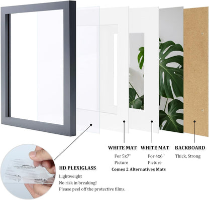 Egofine 12x16 Picture Frame Black, Covered by Plexiglass Made of Solid Wood, Display Pictures 9x12 and 11x14 with Mat or 12x16 Without Mat, for Wall Mounting Photo Frame - Colors B