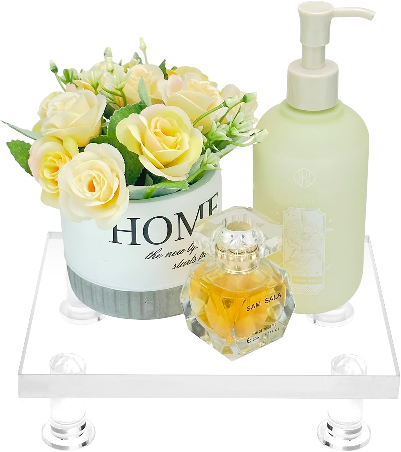 Acrylic Pedestal Tray Stand Riser for Bathroom Kitchen countertop, Clear Display Base Home Decor
