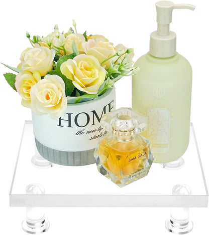 Acrylic Pedestal Tray Stand Riser for Bathroom Kitchen countertop, Clear Display Base Home Decor