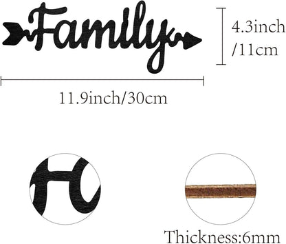 CREATCABIN Wood Cutout Family Arrow Sign Laser Cut Wooden Wall Decor Sculpture Hanging Decor Wall Art Decoration for Home Gallery Office Front Door Black 11.9" x 4.3"