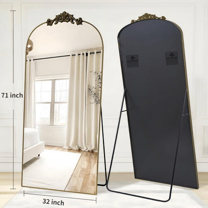 Dewfig Arched Full Length Mirror, 76"x34" Large Floor Mirror, Full Body Mirrors for Leaning or Hanging, Standing Mirrors for Bedroom, Living Room,Dressing Room, Aluminum Alloy Frame, Black