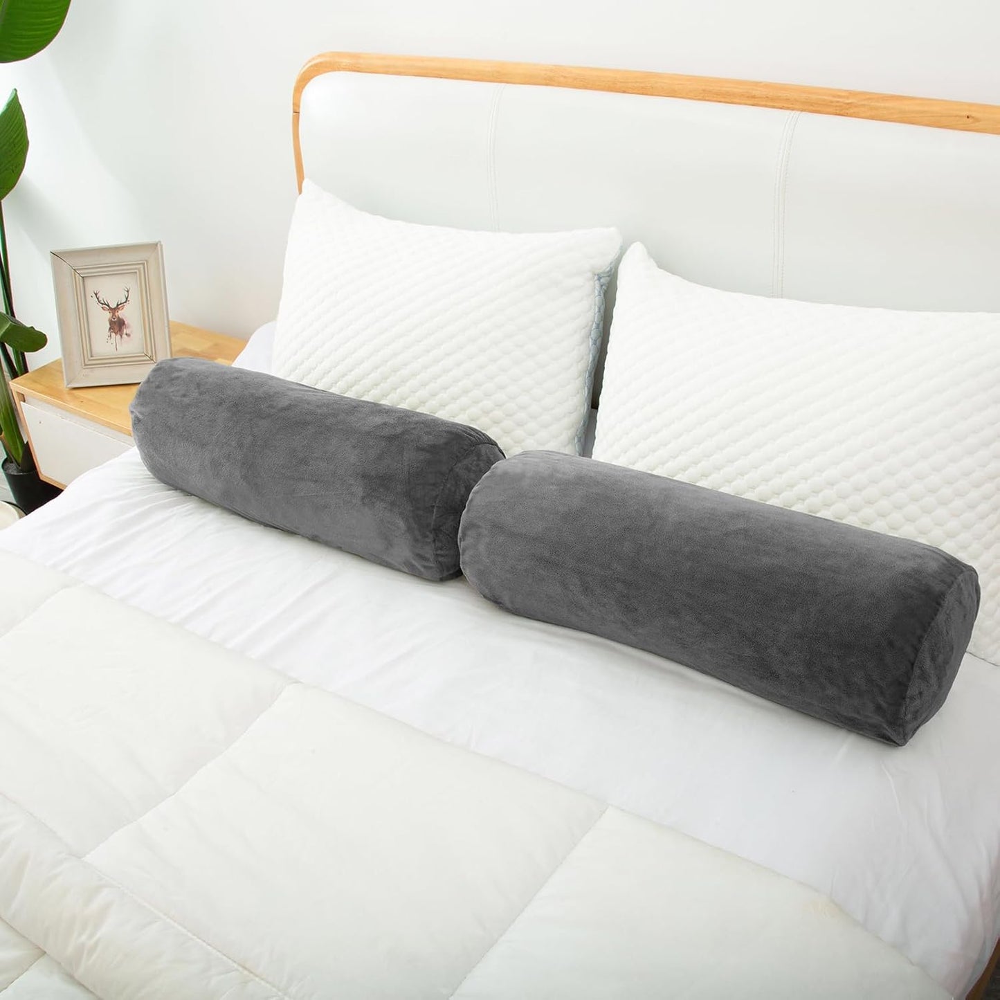 1 MIDDLE ONE Body Pillow, Memory Foam Body Pillows for Adults Sleeping, Decorative Bolster Pillow for Bed & Couch, Long Cylinder Tube Round Pillow, 24x7.87 Inches, Set of 2 (Light Grey)