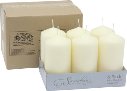 Stonebriar Unscented Pillar Candles – 35 Hour Burn Time, Long-Lasting Wax Candles for Weddings, Holidays, Home Décor & Special Events, Pack of 6, Ivory, 3" x 4"