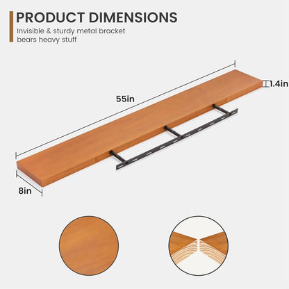 Floating Shelves 36 Inches Long - 8 Inch Deep Rustic Premium Solid Pine Wood for Storage - Farmhouse Wall Mounted for Living Room - Heavy-Duty Metal Bracket - 36" W x 8" D - Set of 2 - White Color