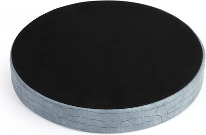 HofferRuffer Round Serving Tray 20'', Elegant Faux Leather Circle Ottoman Table Tray, Serve Tea Coffee Breakfast in Bedroom Living Room Kitchen (Brown)