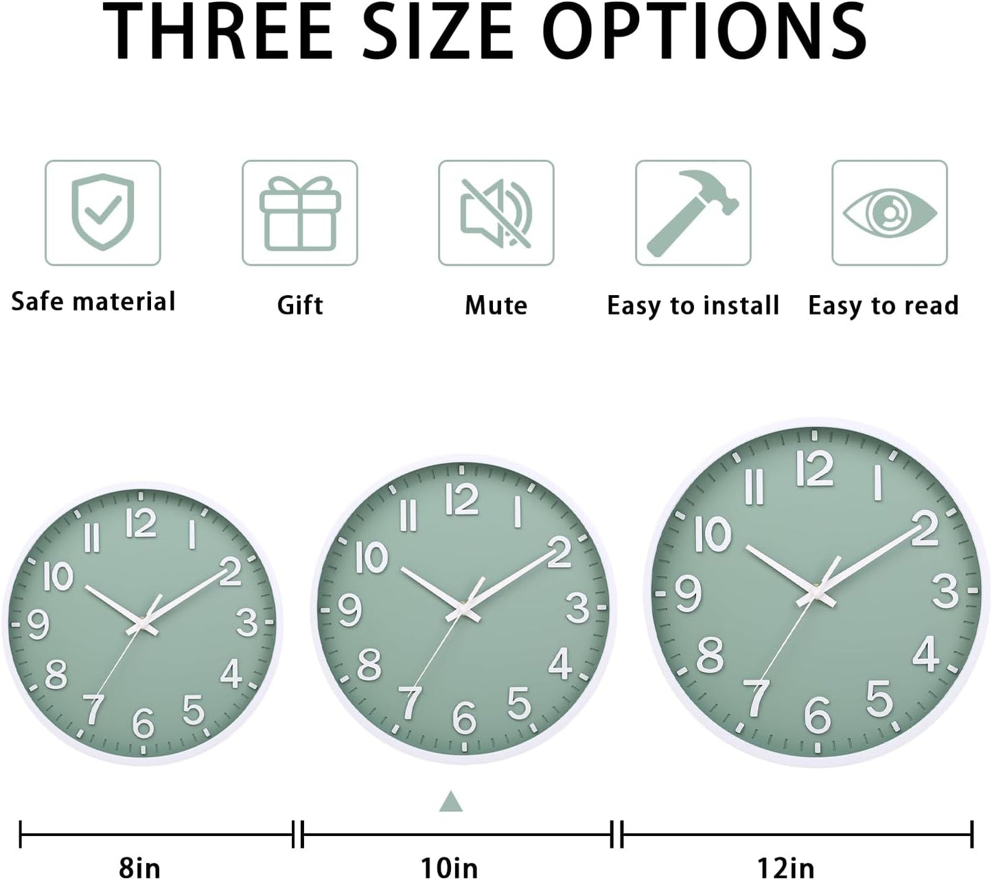 Wall Clocks Battery Operated 8 inch Modern Wall Clock,Silent Non Ticking Wall Clock for Living Room Bedroom Kitchen Office Classroom Decor (Green White)